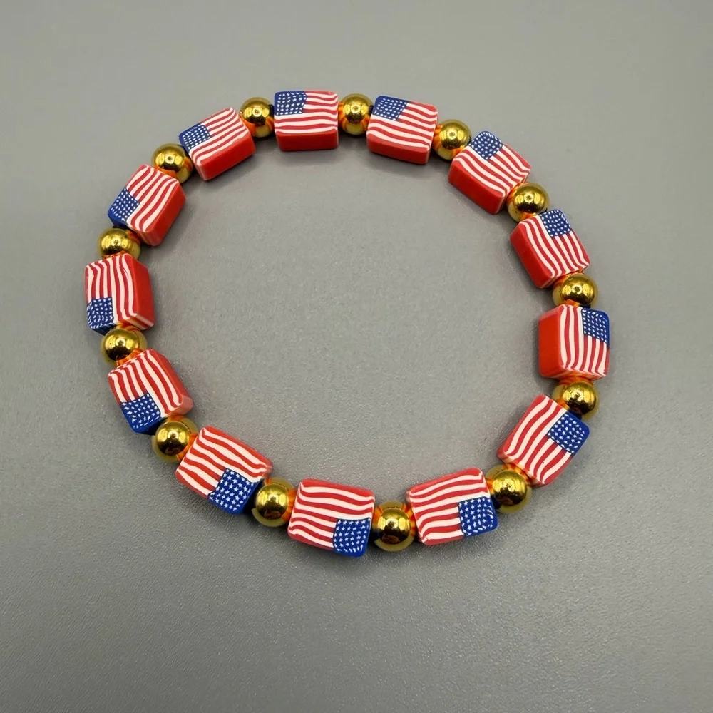 Patriotic Beaded Bracelet Set - Red Marines - Handmade #B0462T - Picture 3 of 4